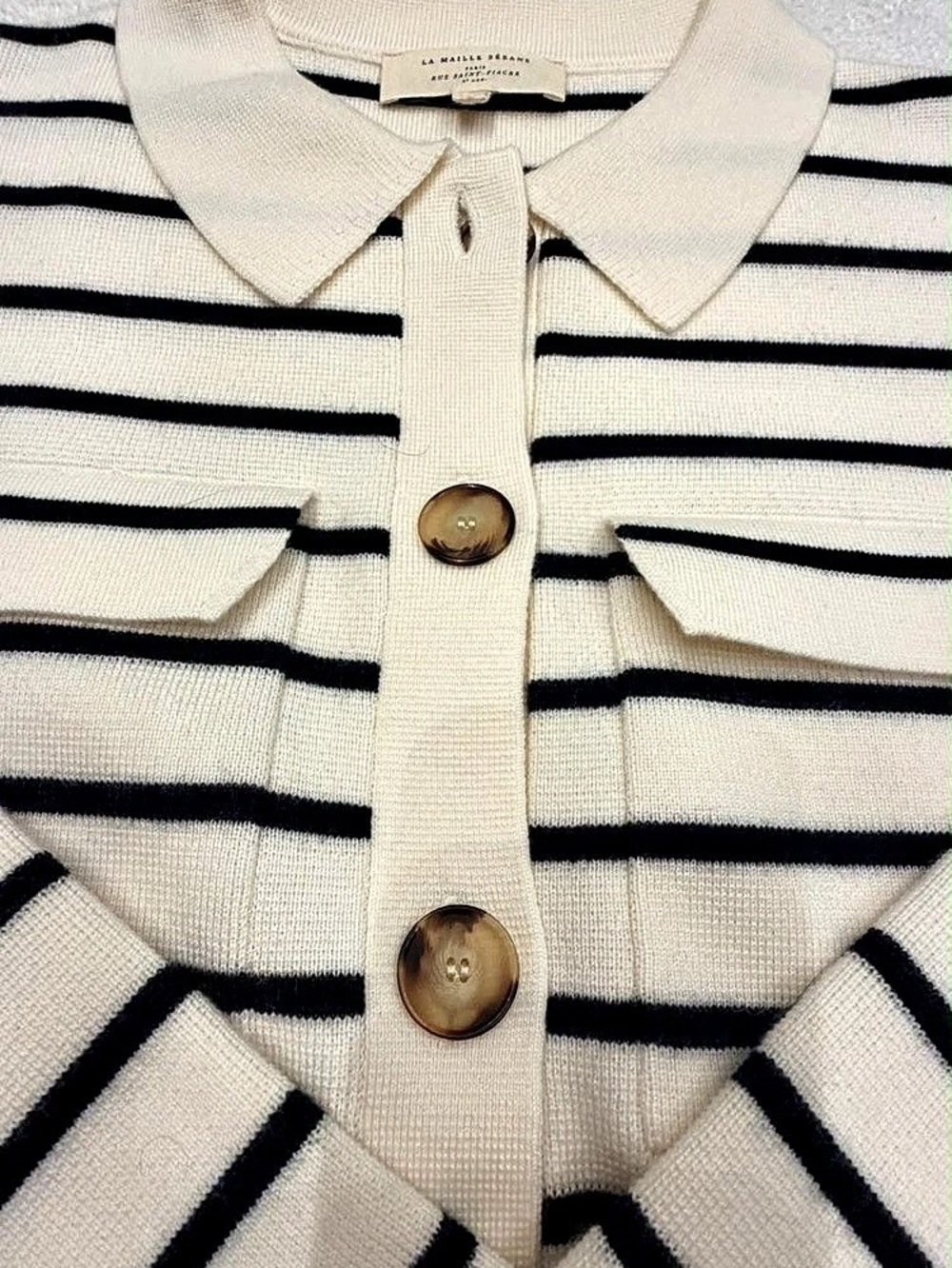 Sézane Betty Cardigan in Cream & Navy 
 Size Small Like New